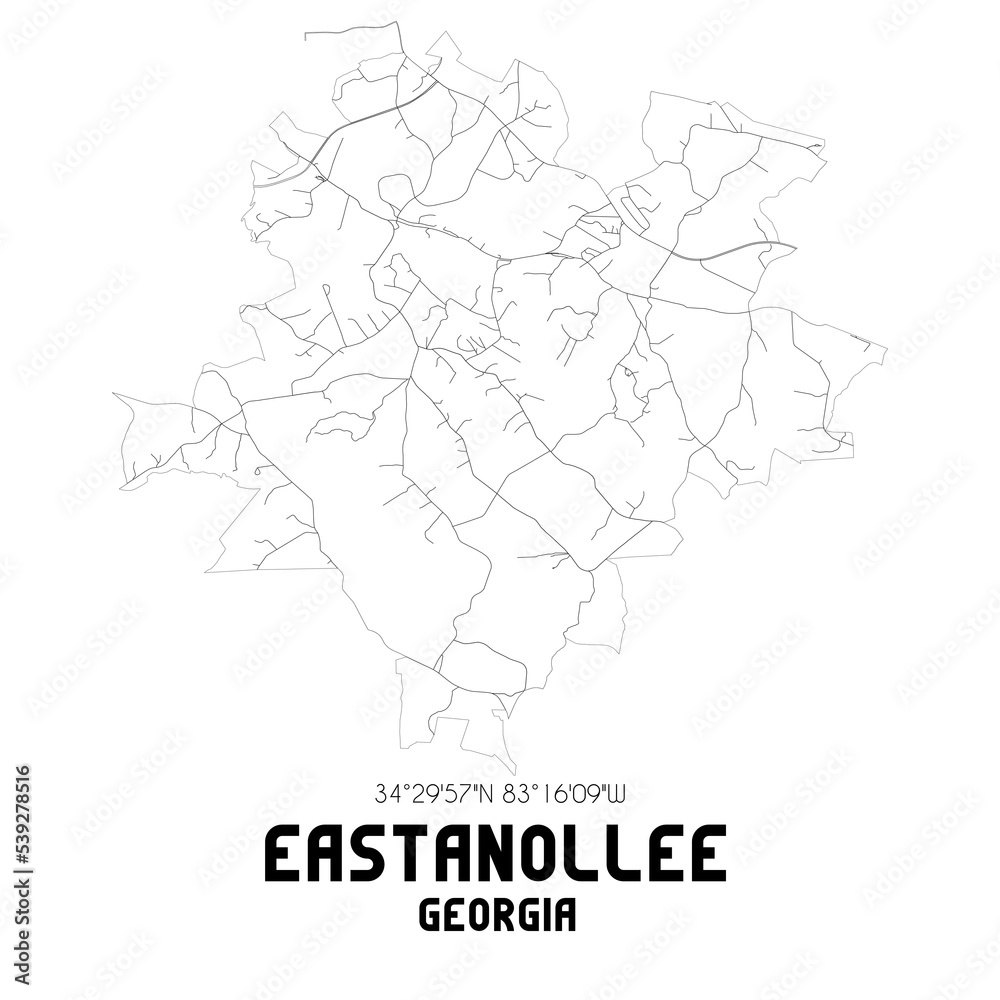 Eastanollee Georgia. US street map with black and white lines.