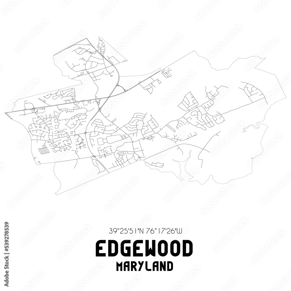 Edgewood Maryland. US street map with black and white lines.