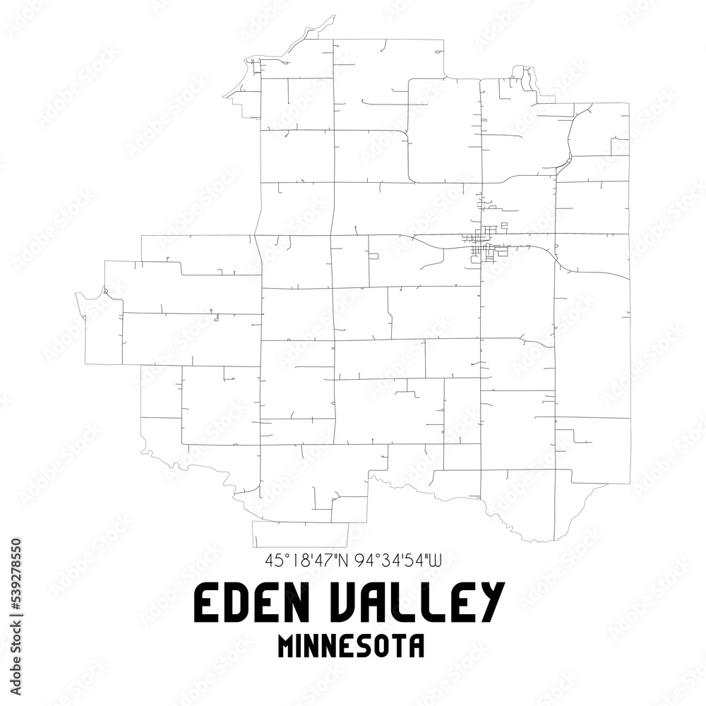 Eden Valley Minnesota. US street map with black and white lines.