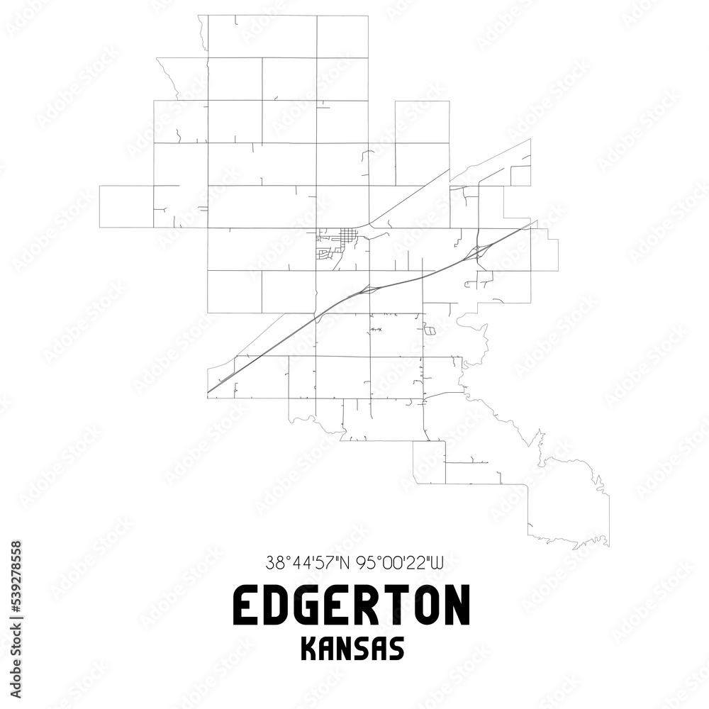 Edgerton Kansas. US street map with black and white lines.