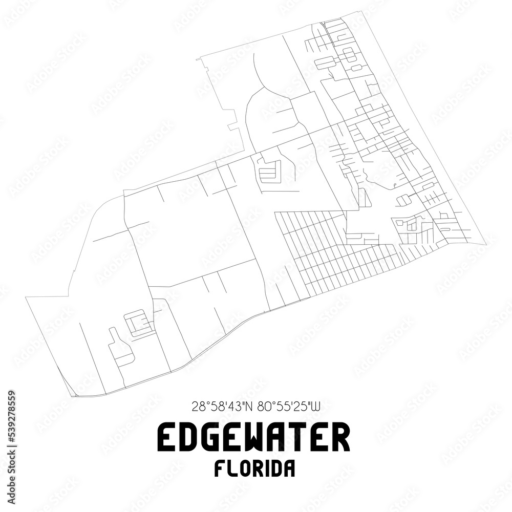 Edgewater Florida. US street map with black and white lines. Edgewater Florida. US street map with black and white lines.