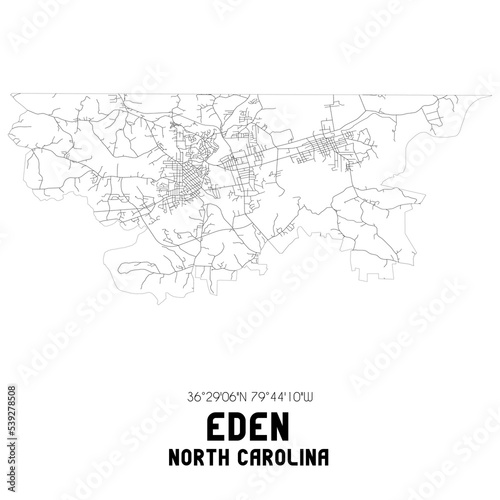 Eden North Carolina. US street map with black and white lines.