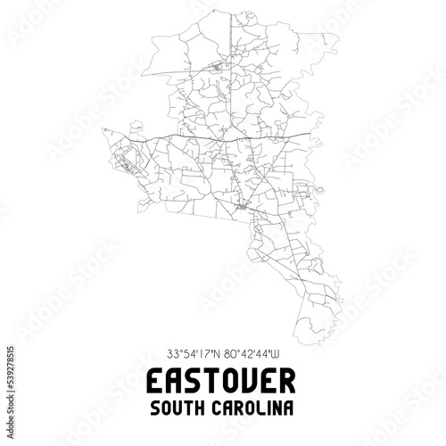 Eastover South Carolina. US street map with black and white lines. photo