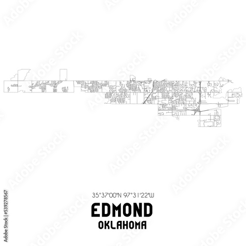 Edmond Oklahoma. US street map with black and white lines.