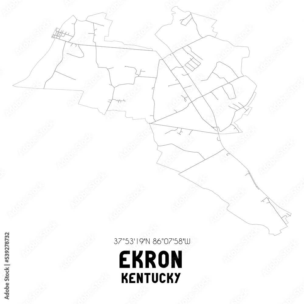 Ekron Kentucky. US street map with black and white lines.