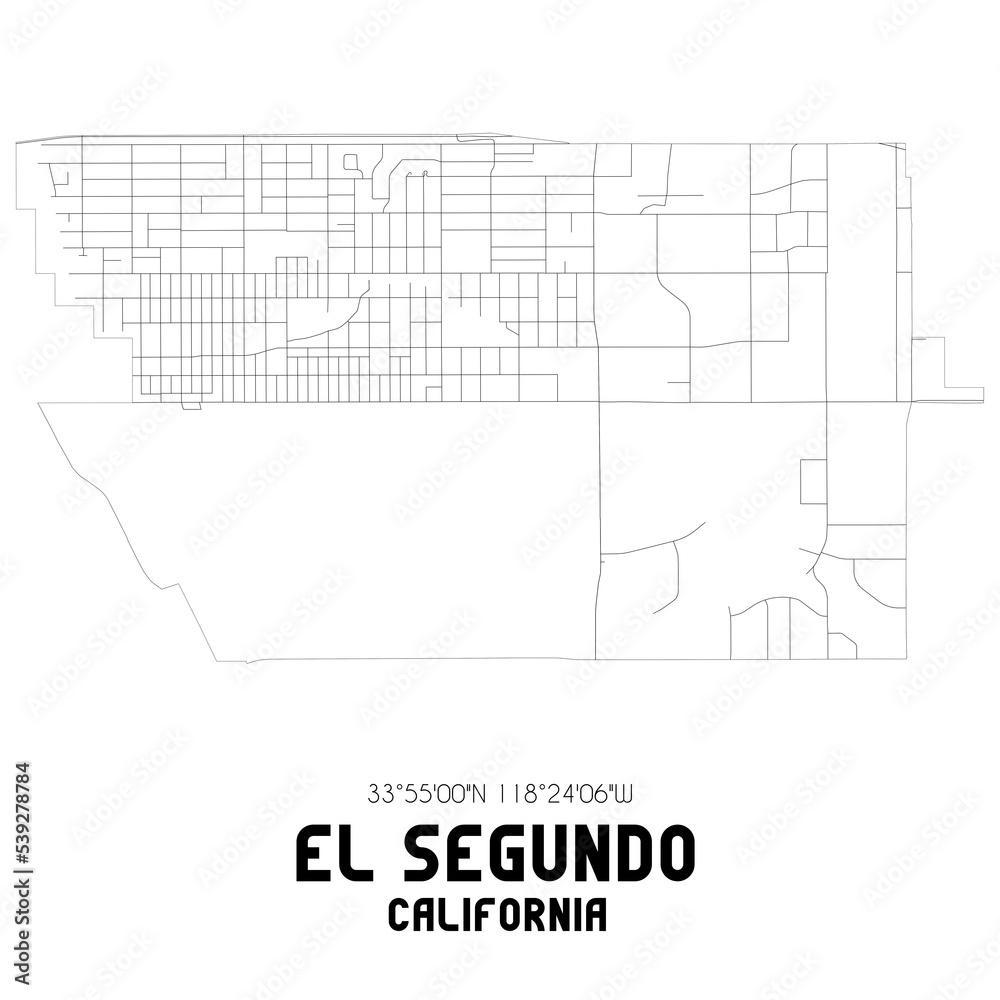 Obraz premium El Segundo California. US street map with black and white lines.