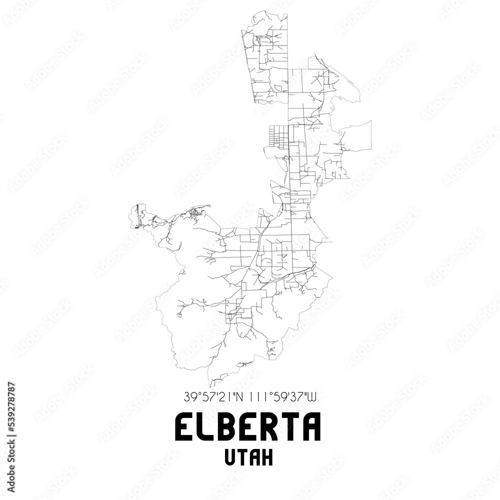 Elberta Utah. US street map with black and white lines.
