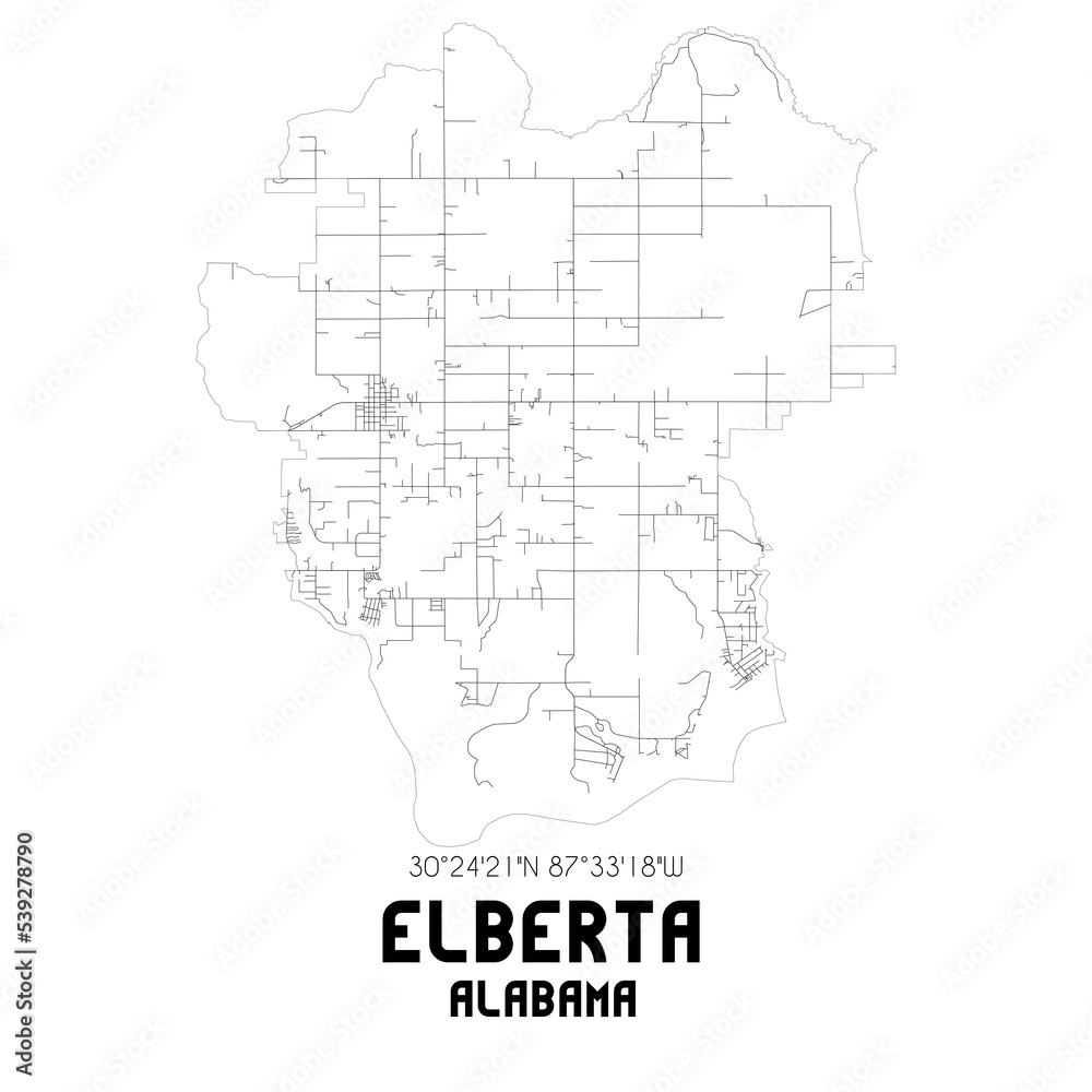 Fototapeta premium Elberta Alabama. US street map with black and white lines.