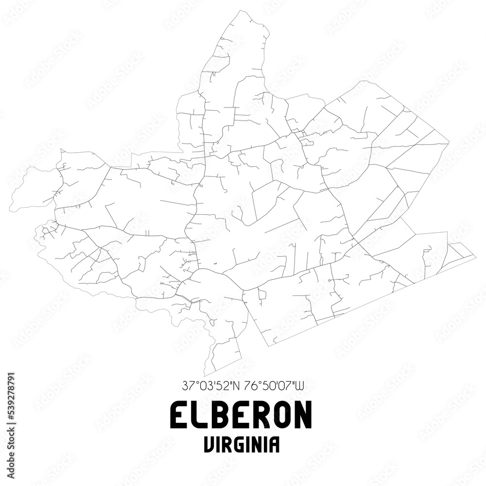 Elberon Virginia. US street map with black and white lines.