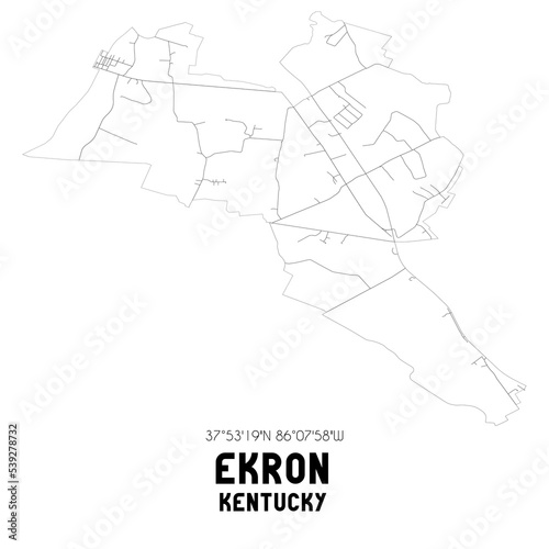Ekron Kentucky. US street map with black and white lines.