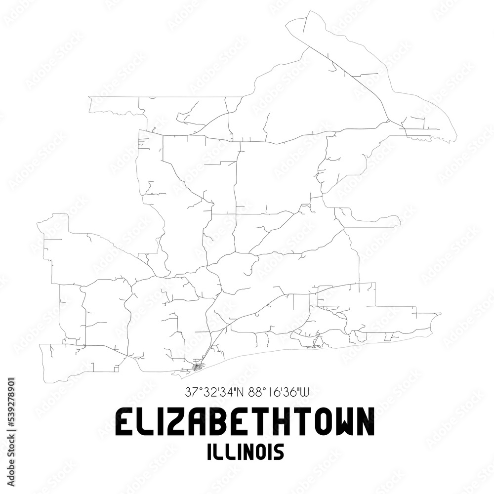 Elizabethtown Illinois. US street map with black and white lines.