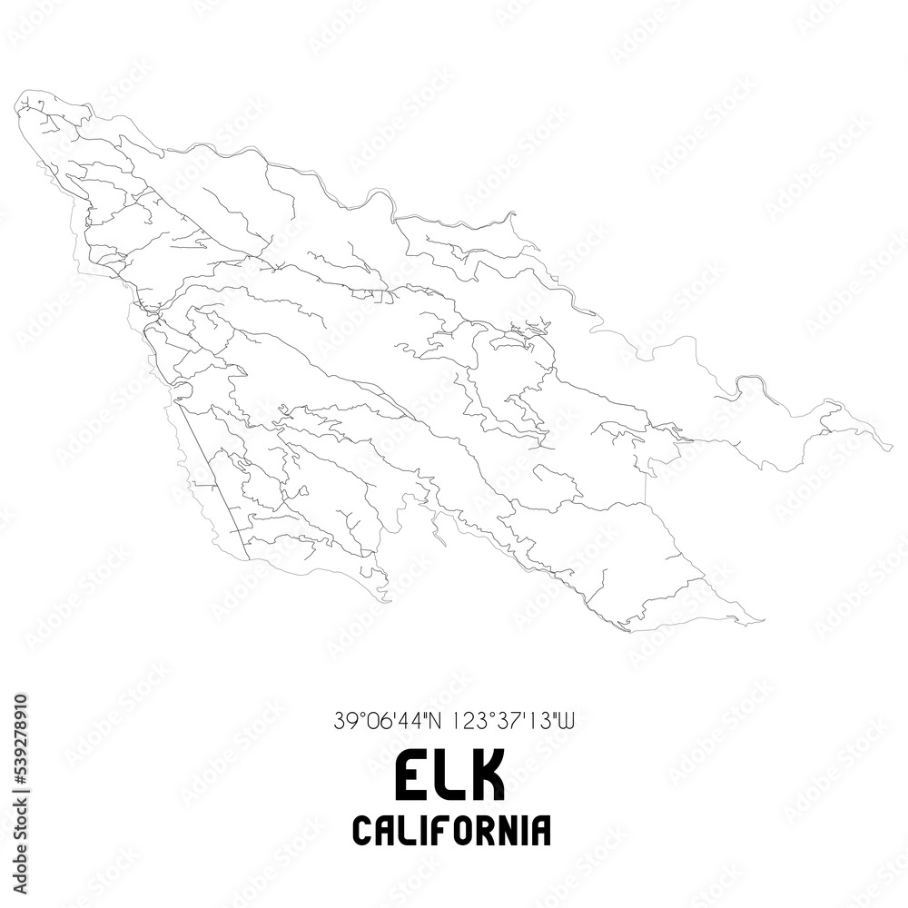 Elk California. US street map with black and white lines. Elk California. US street map with black and white lines.