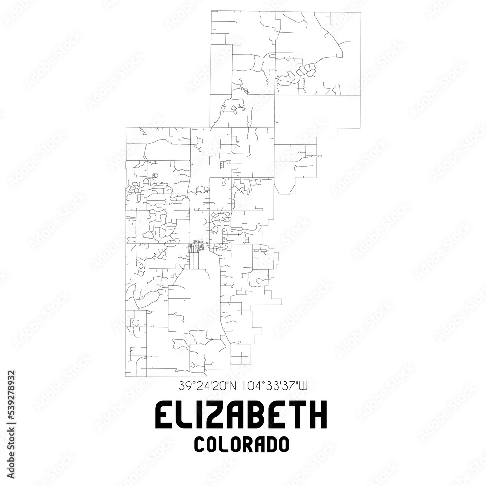 Elizabeth Colorado. US street map with black and white lines. Elizabeth Colorado. US street map with black and white lines.