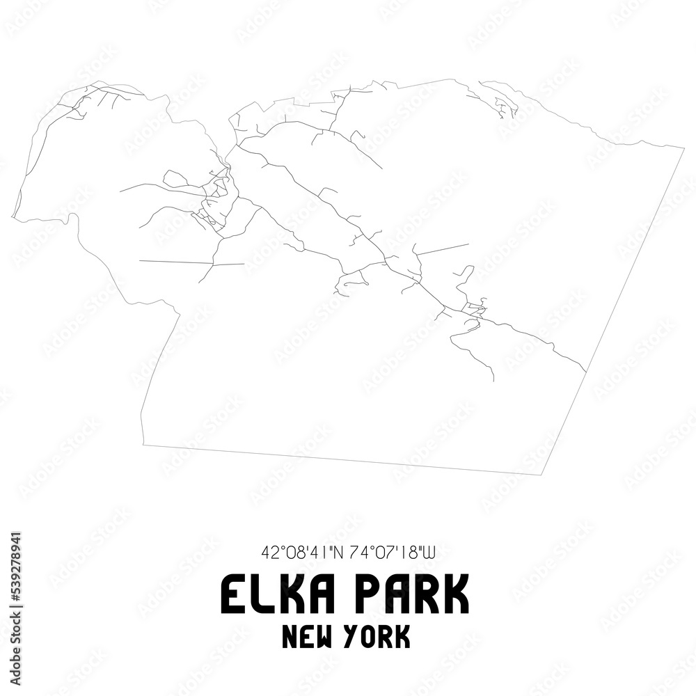 Elka Park New York. US street map with black and white lines. Stock