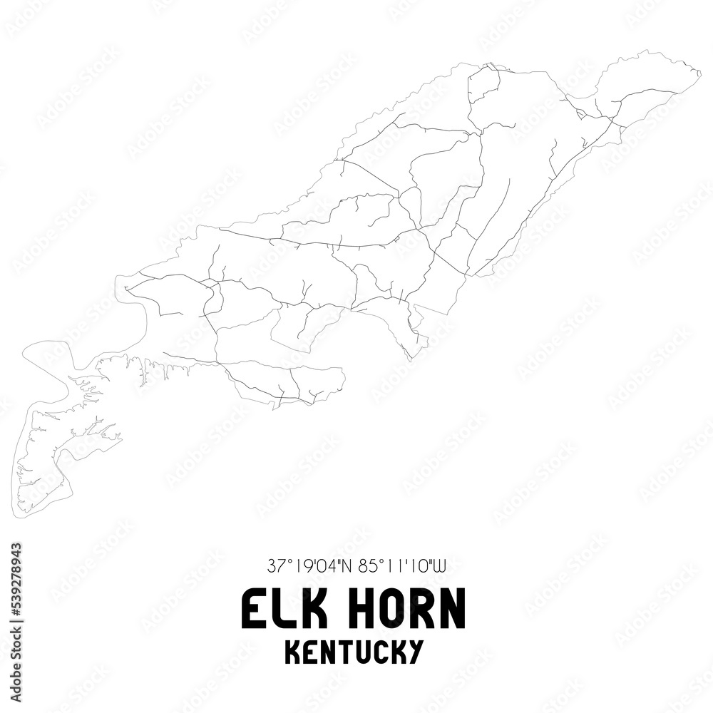 Elk Horn Kentucky. US street map with black and white lines.