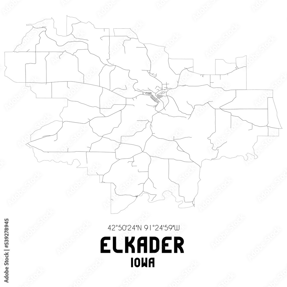 Elkader Iowa. US street map with black and white lines. Elkader Iowa. US street map with black and white lines.