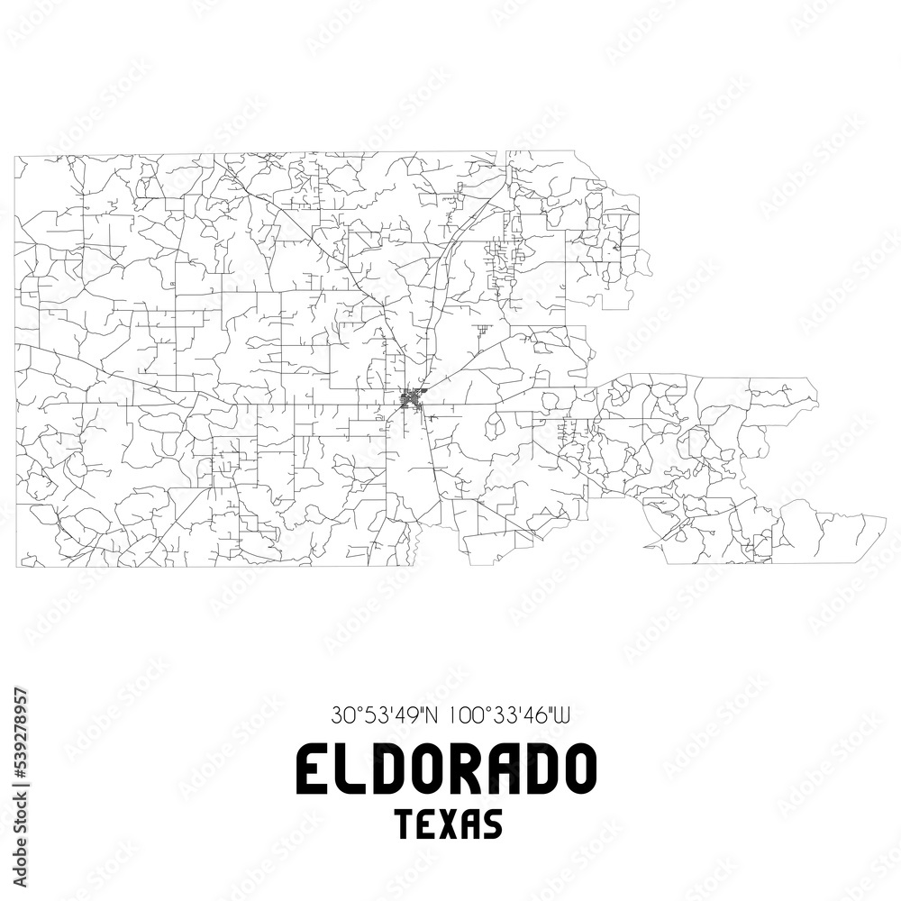 Eldorado Texas. US street map with black and white lines.