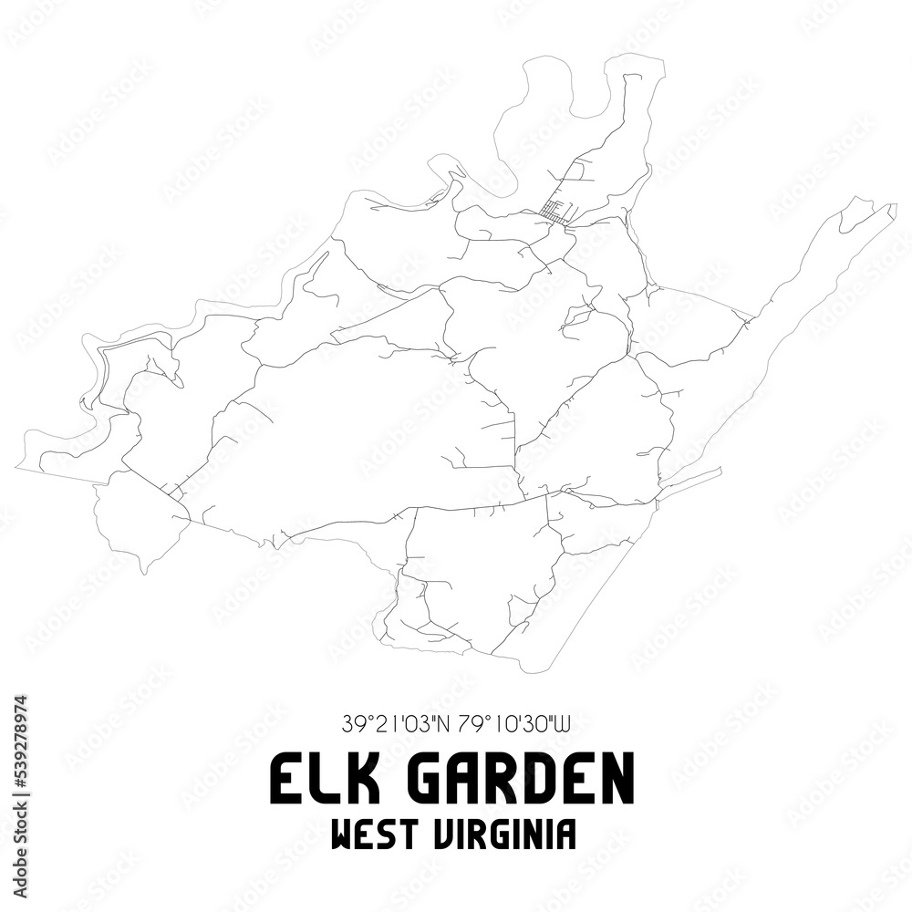 Elk Garden West Virginia. US street map with black and white lines.