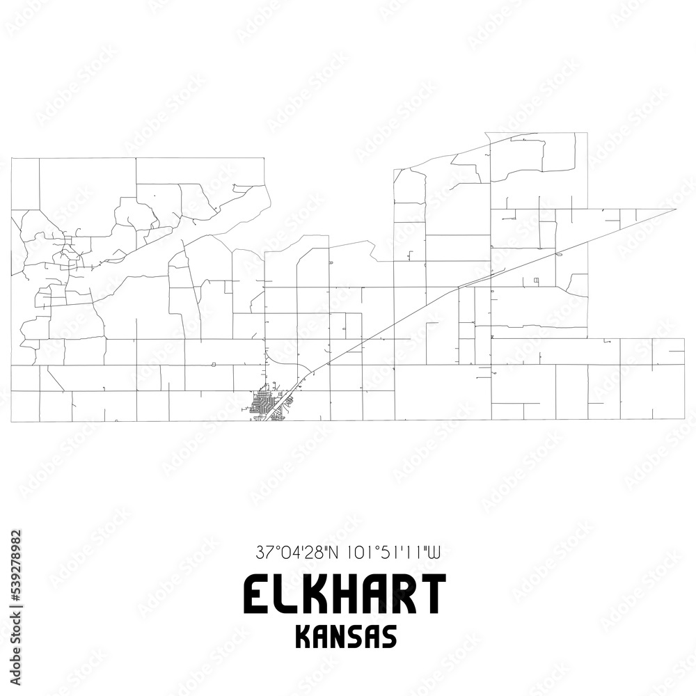 Elkhart Kansas. US street map with black and white lines. Elkhart Kansas. US street map with black and white lines.