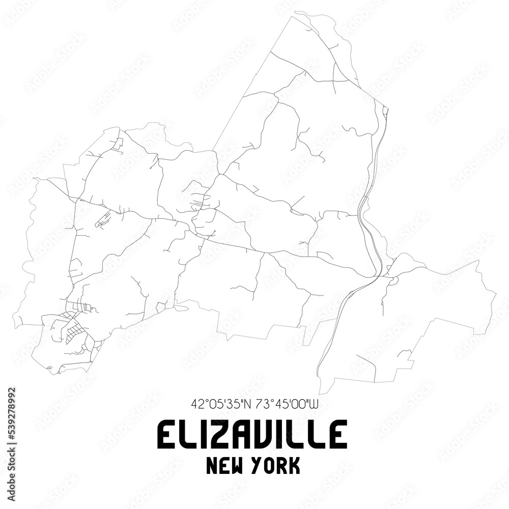 Elizaville New York. US street map with black and white lines.