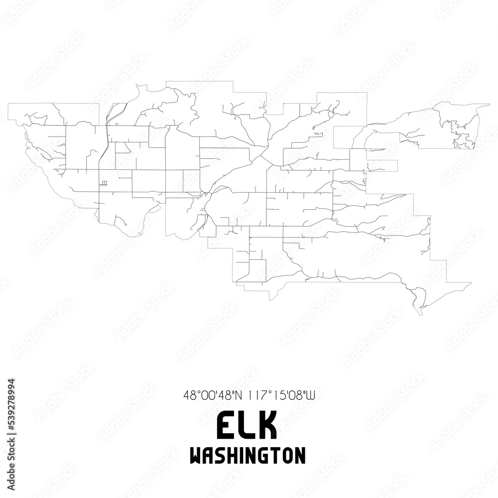 Elk Washington. US street map with black and white lines.