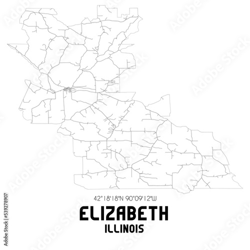 Elizabeth Illinois. US street map with black and white lines.