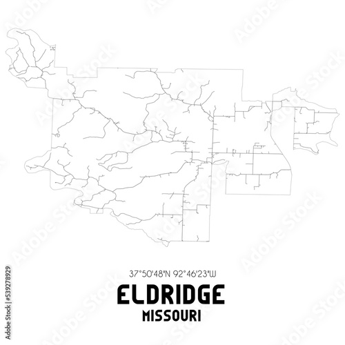Eldridge Missouri. US street map with black and white lines.