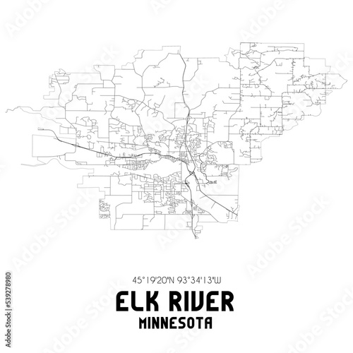Obraz na płótnie Elk River Minnesota. US street map with black and white lines. w salonie