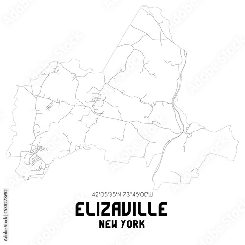 Elizaville New York. US street map with black and white lines.