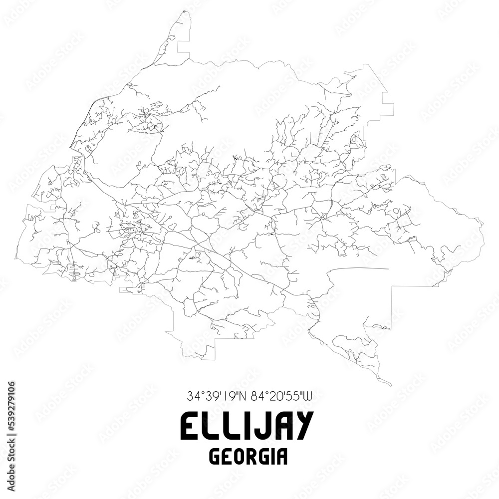 Ellijay Georgia. US street map with black and white lines.