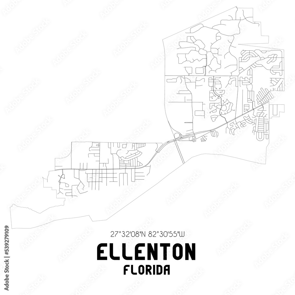 Ellenton Florida. US street map with black and white lines.