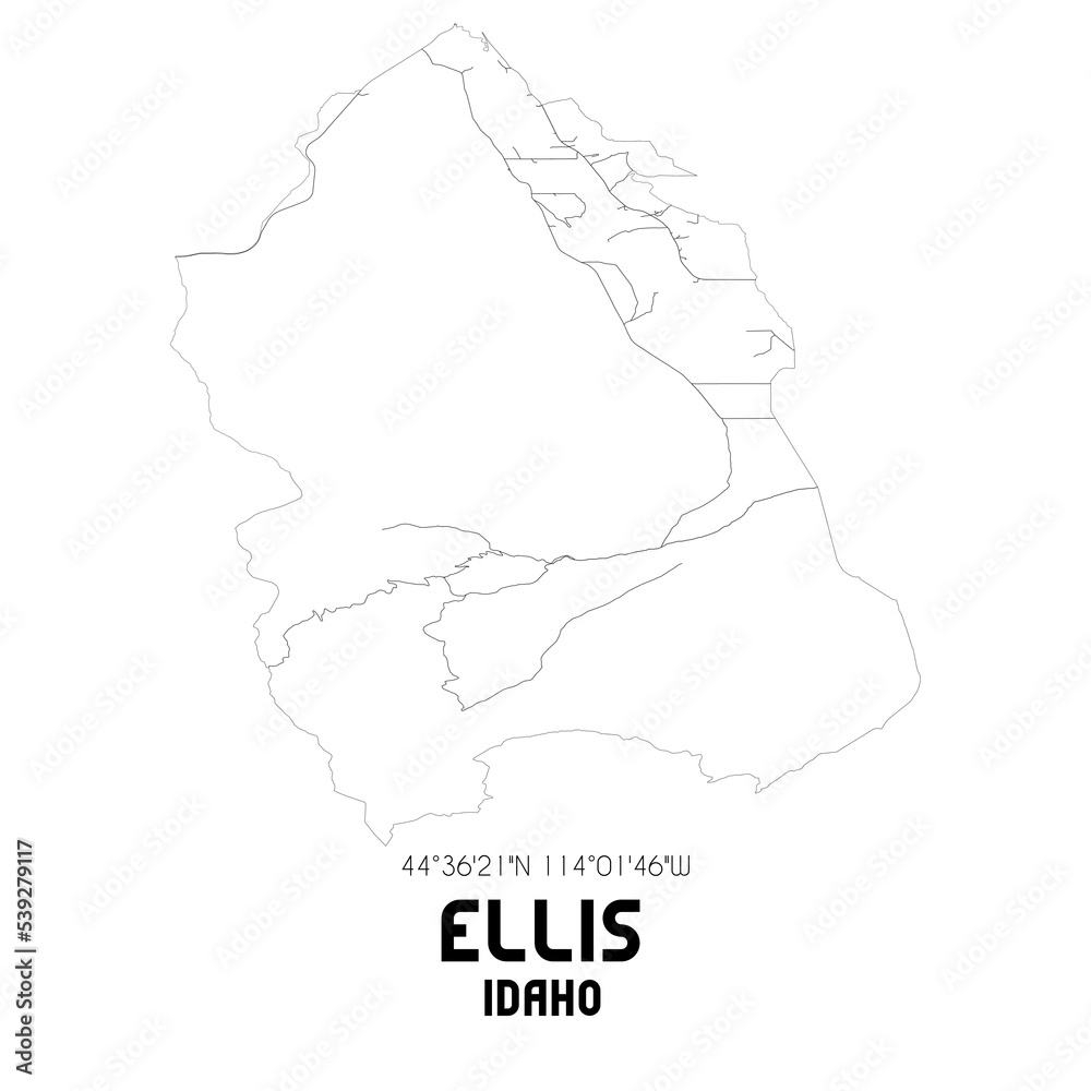 Obraz premium Ellis Idaho. US street map with black and white lines.