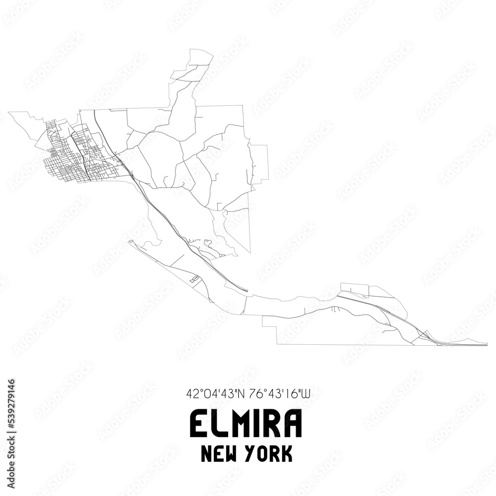 Elmira New York. US street map with black and white lines. Elmira New York. US street map with black and white lines.