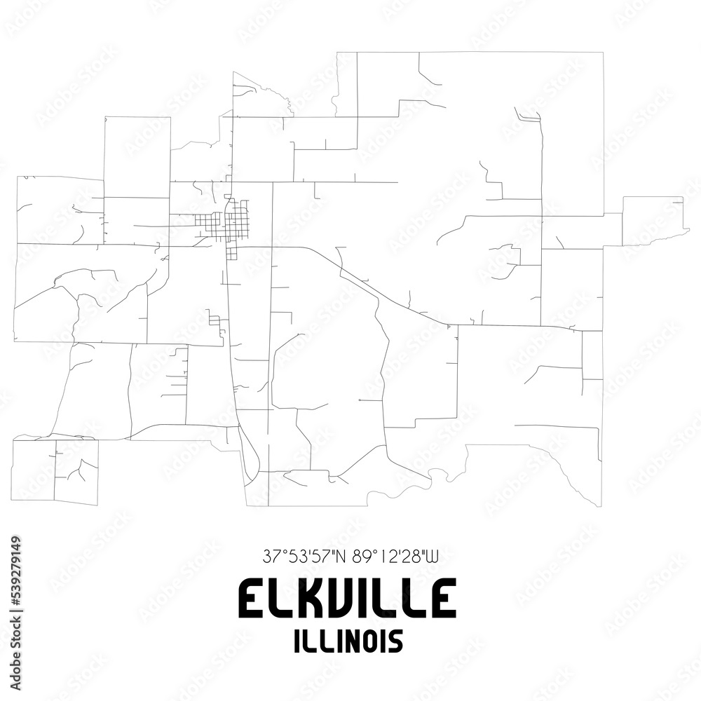 Elkville Illinois. US street map with black and white lines.