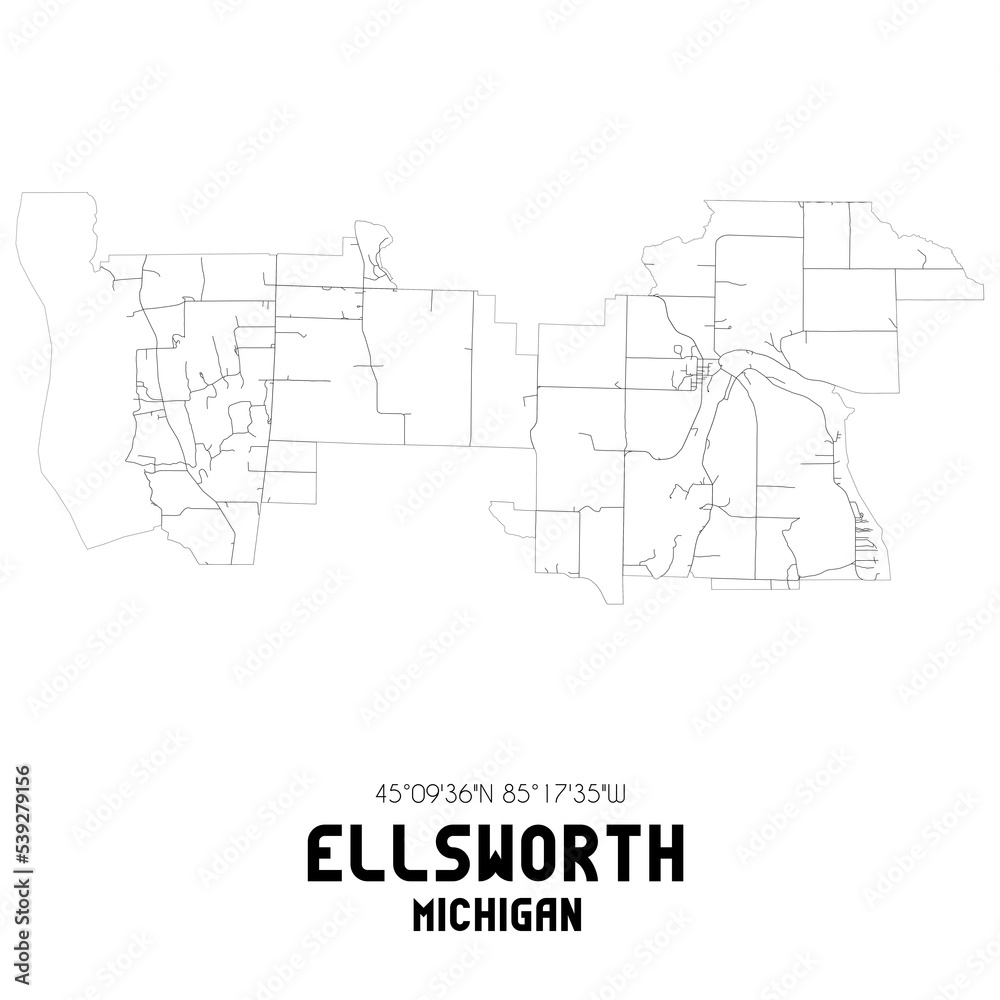 Ellsworth Michigan. US street map with black and white lines. Ellsworth Michigan. US street map with black and white lines.