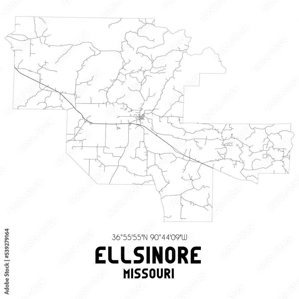 Ellsinore Missouri. US street map with black and white lines. Ellsinore Missouri. US street map with black and white lines.
