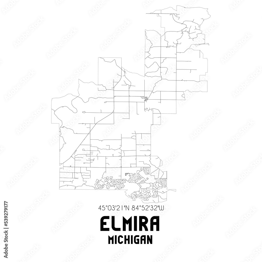 Fototapeta mapa świata dla dzieci Elmira Michigan. US street map with