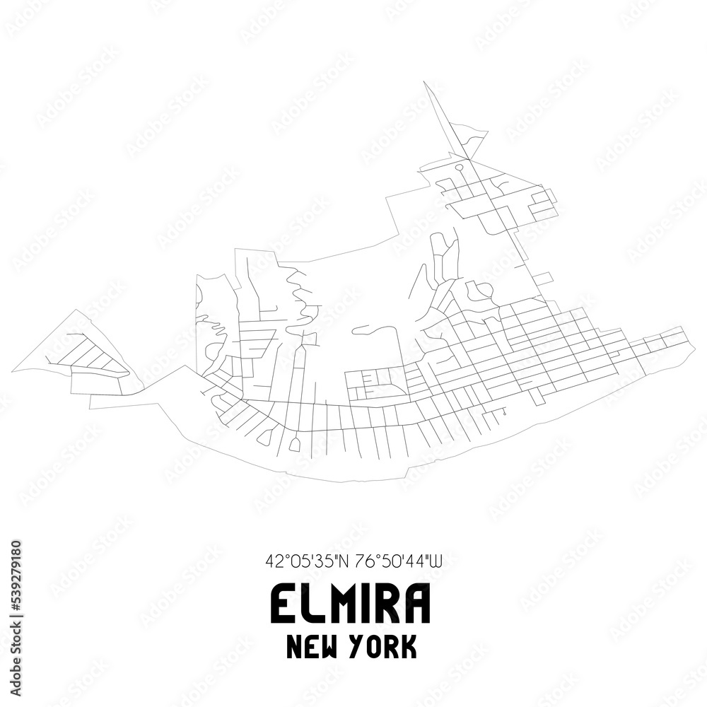 Elmira New York. US street map with black and white lines.