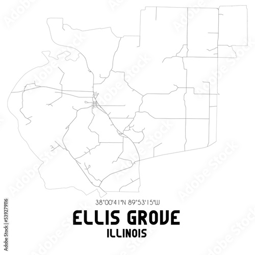 Ellis Grove Illinois. US street map with black and white lines.