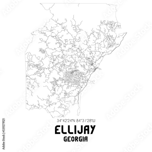 Ellijay Georgia. US street map with black and white lines.