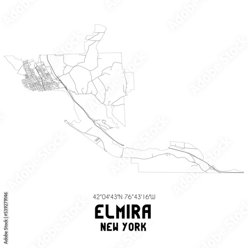 Elmira New York. US street map with black and white lines.