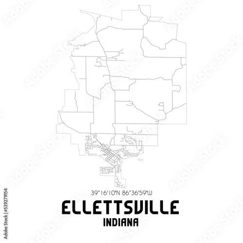 Ellettsville Indiana. US street map with black and white lines.