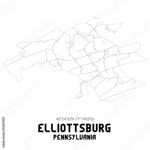 Elliottsburg Pennsylvania. US street map with black and white lines.