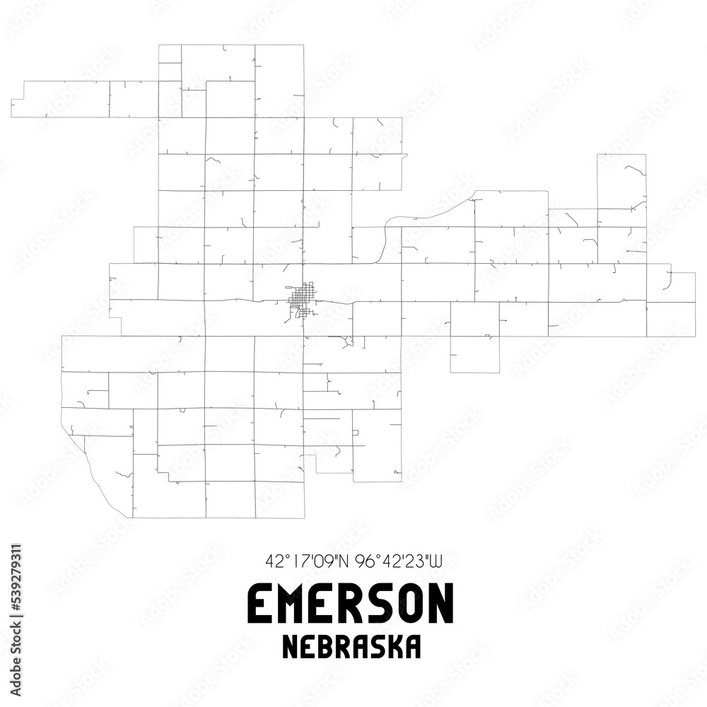 Emerson Nebraska. US street map with black and white lines. Emerson Nebraska. US street map with black and white lines.