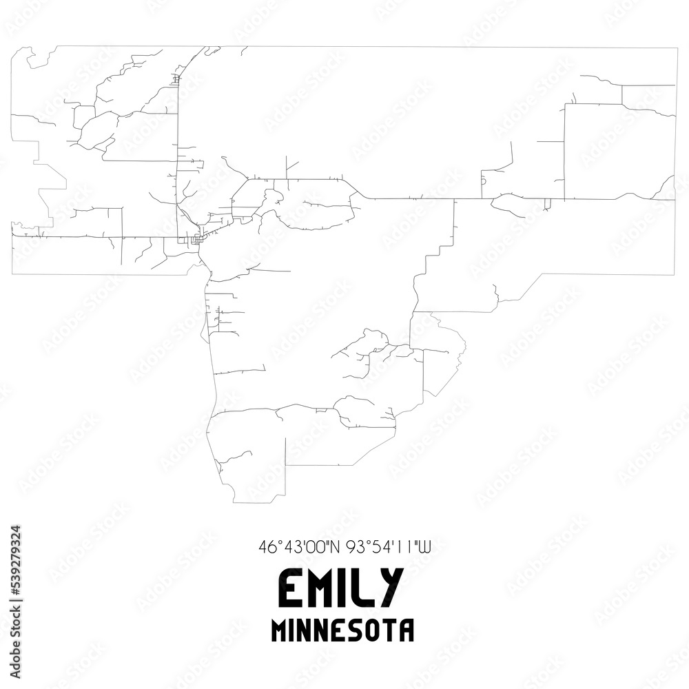 Emily Minnesota. US street map with black and white lines. Emily Minnesota. US street map with black and white lines.