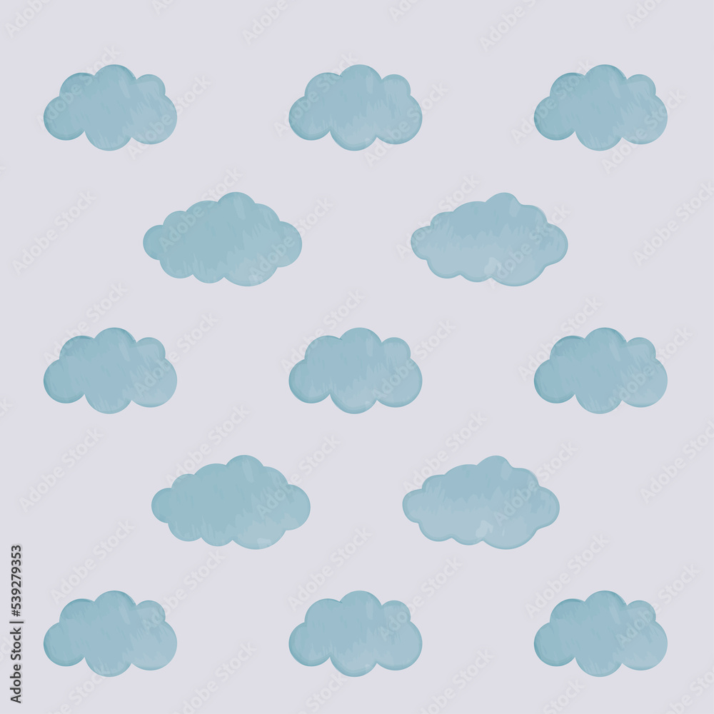 Seamless pattern with blue clouds on light background