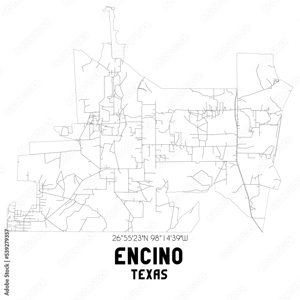 Encino Texas. US street map with black and white lines.