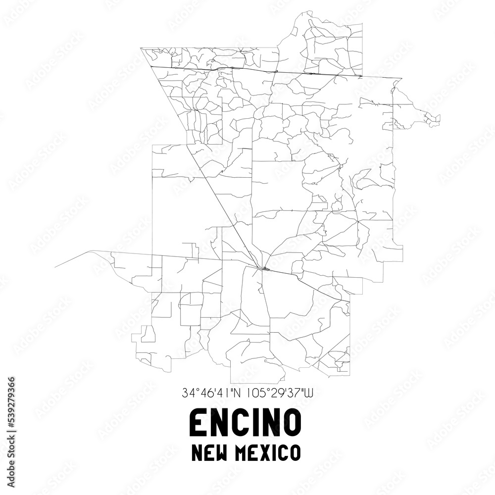 Encino New Mexico. US street map with black and white lines.