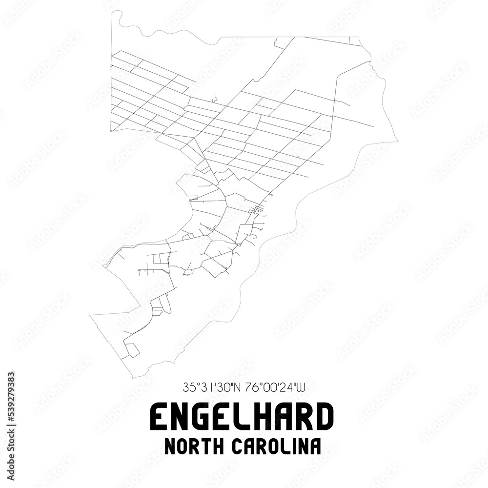 Engelhard North Carolina. US street map with black and white lines.