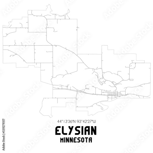 Elysian Minnesota. US street map with black and white lines.